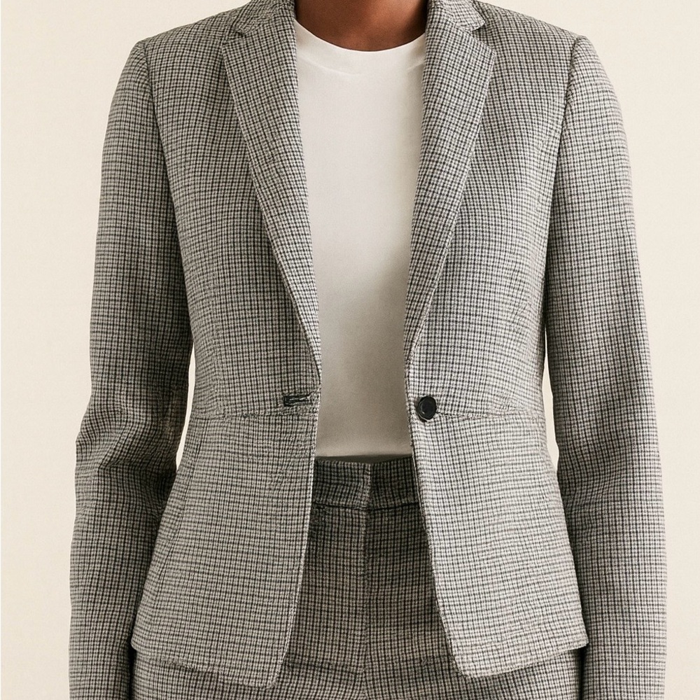 M&S Collection Houndstooth Cropped Blazer Jacket, Single Button Closure, Size 2